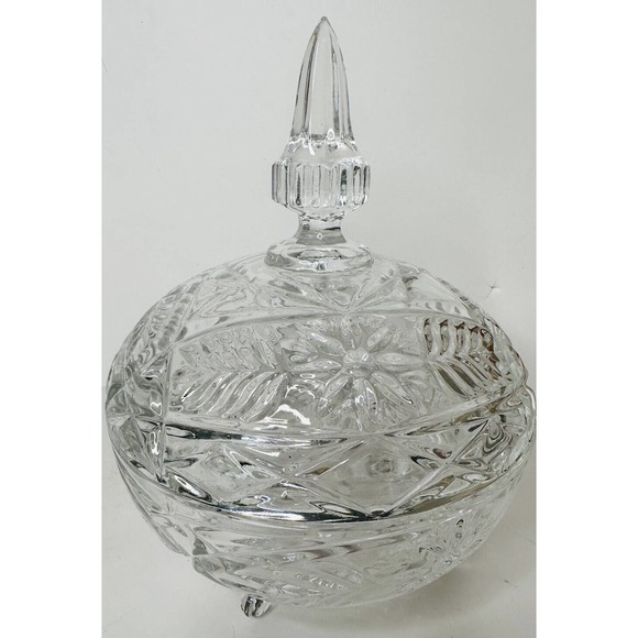 Vtg Footed Clear Crystal Glass 10" Pedestal Candy Bowl Dish with Steeple Lid - Picture 3 of 9